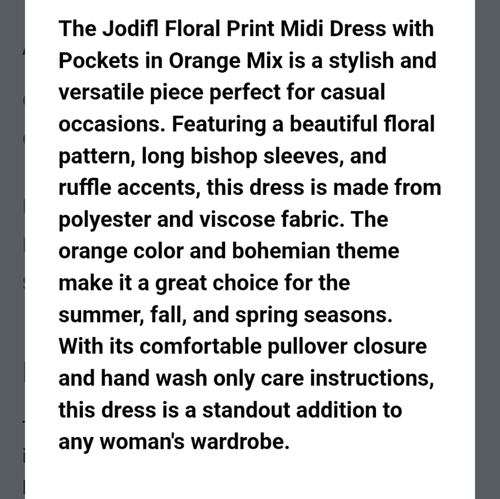 NWT Jodifl Floral Print Boho Midi Dress Viscose W Pockets Maxi Bishop Sleeves M - Picture 4 of 9